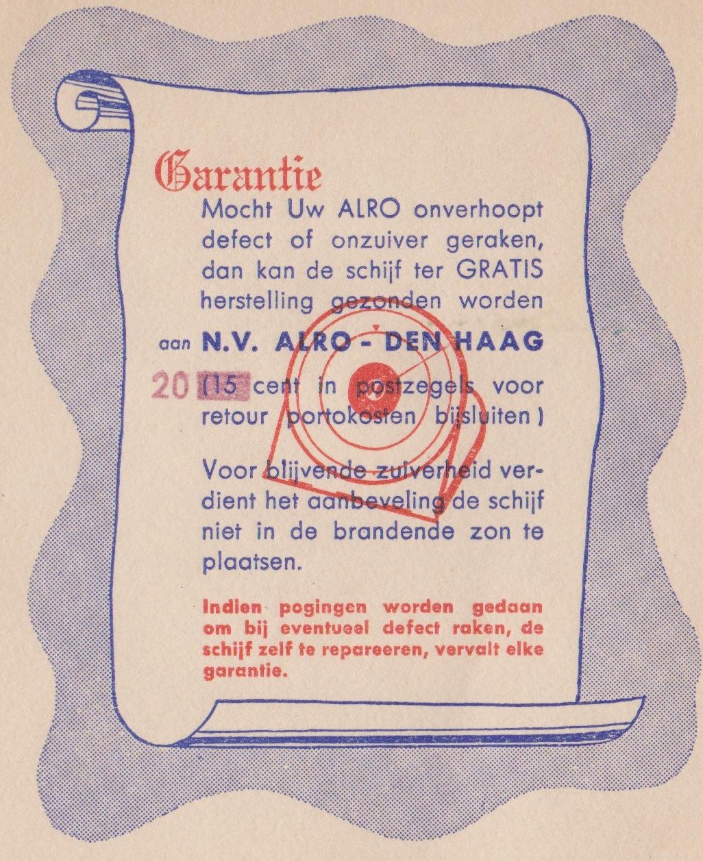 oud garantiebewijs Alro